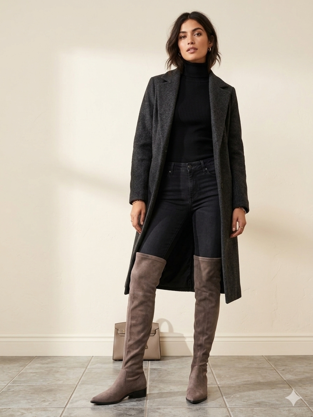 Women's Taupe Over-the-Knee Suede Boots - Sleek Stretch Fit